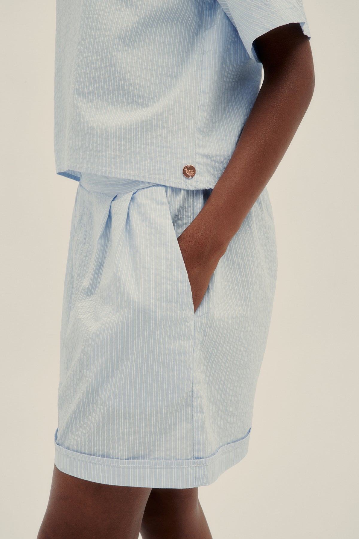 Sky Blue Cotton Poplin Lu Shorts - Polonio