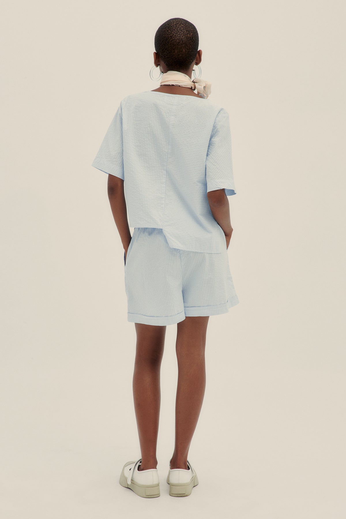 Sky Blue Cotton Poplin Lu Shorts - Polonio