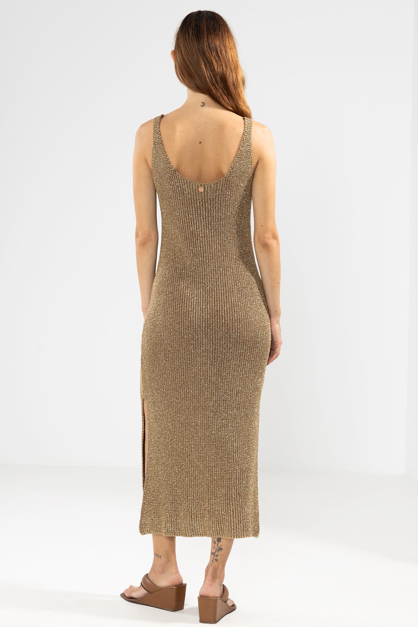 Eli Lurex Knit Dress in Camel