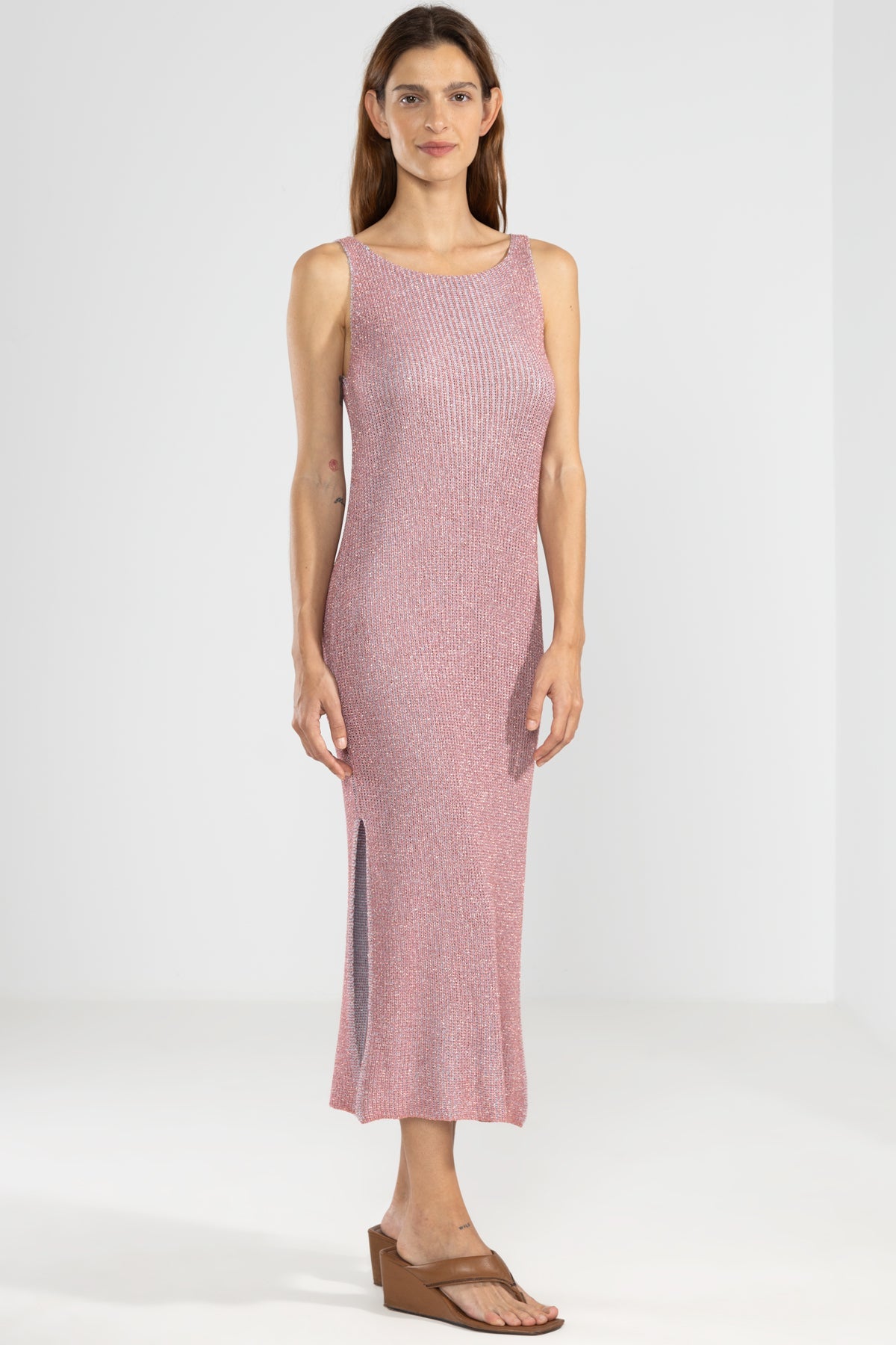 Eli Kleid aus Lurex-Strick in Rosa