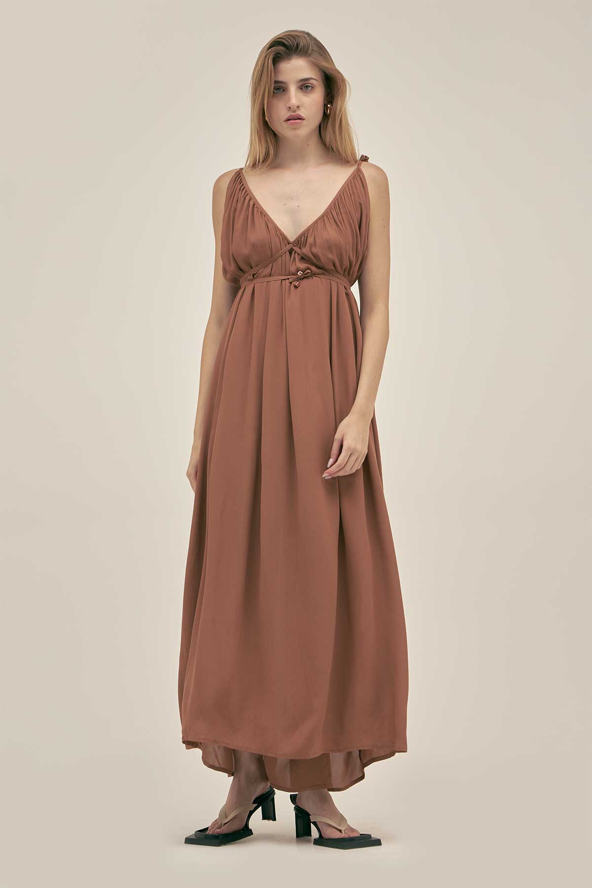 Long Dress with Adjustable Straps in Bronze