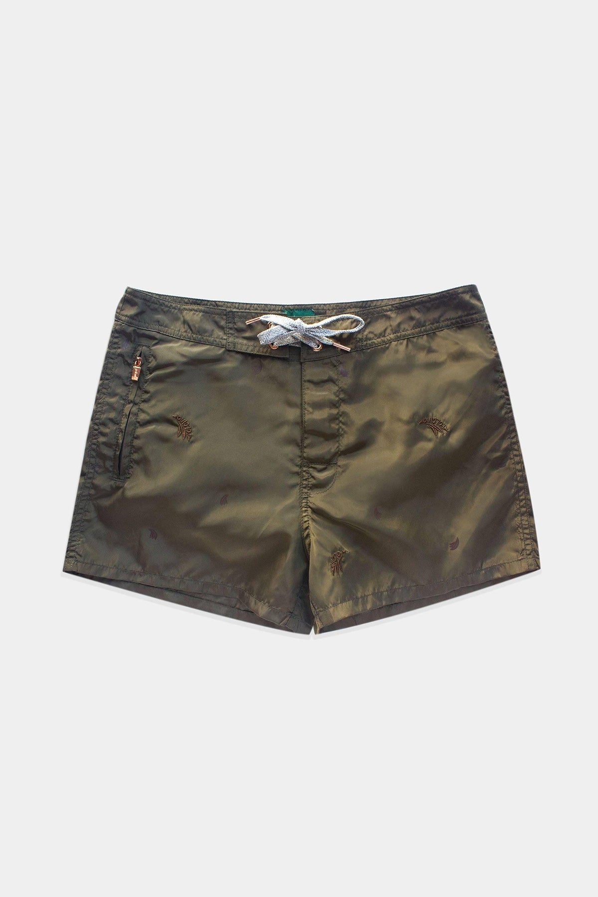 Olive Embroidered Swim Trunks - Polonio