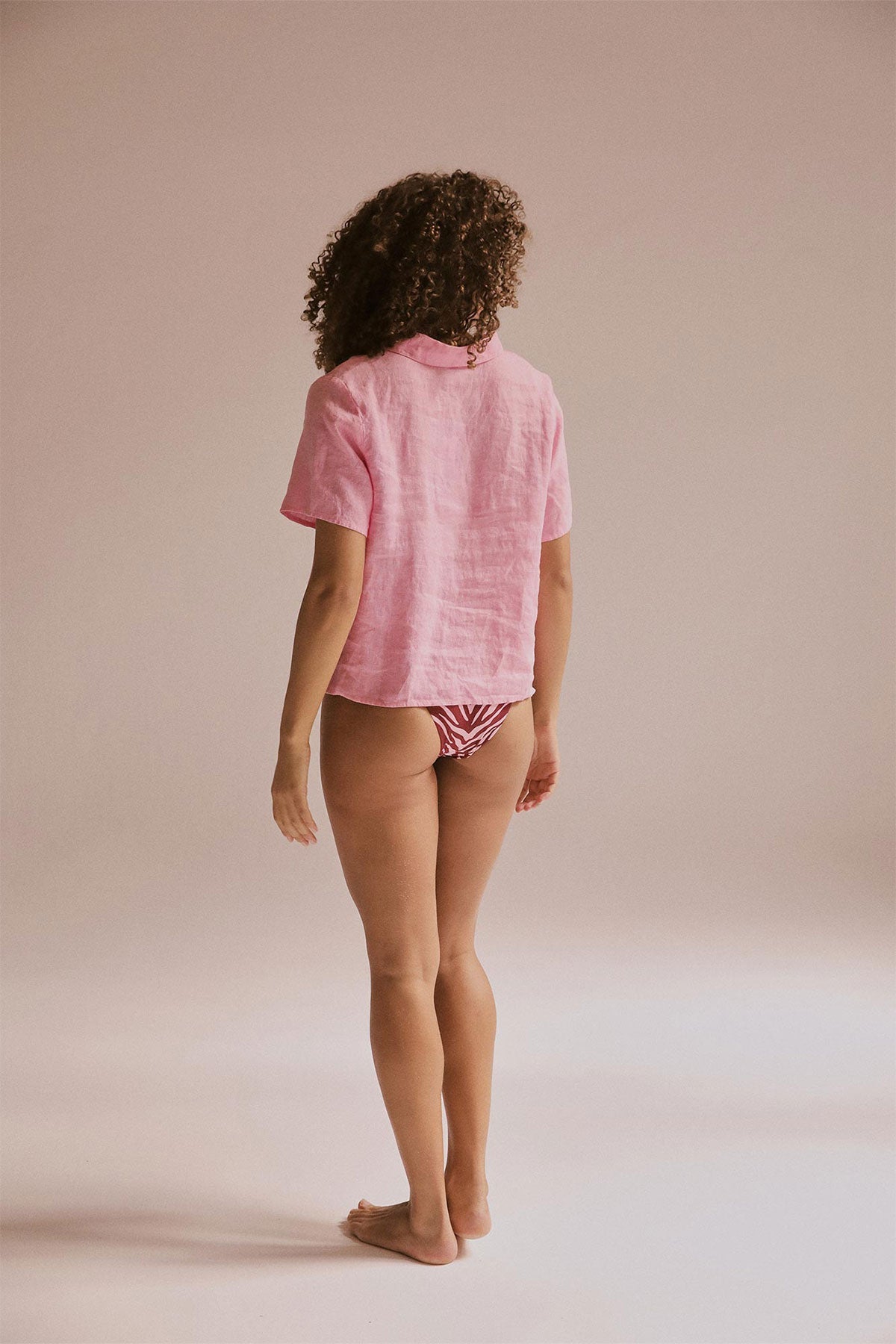 Short Sleeve Linen Shirt Pink - Polonio