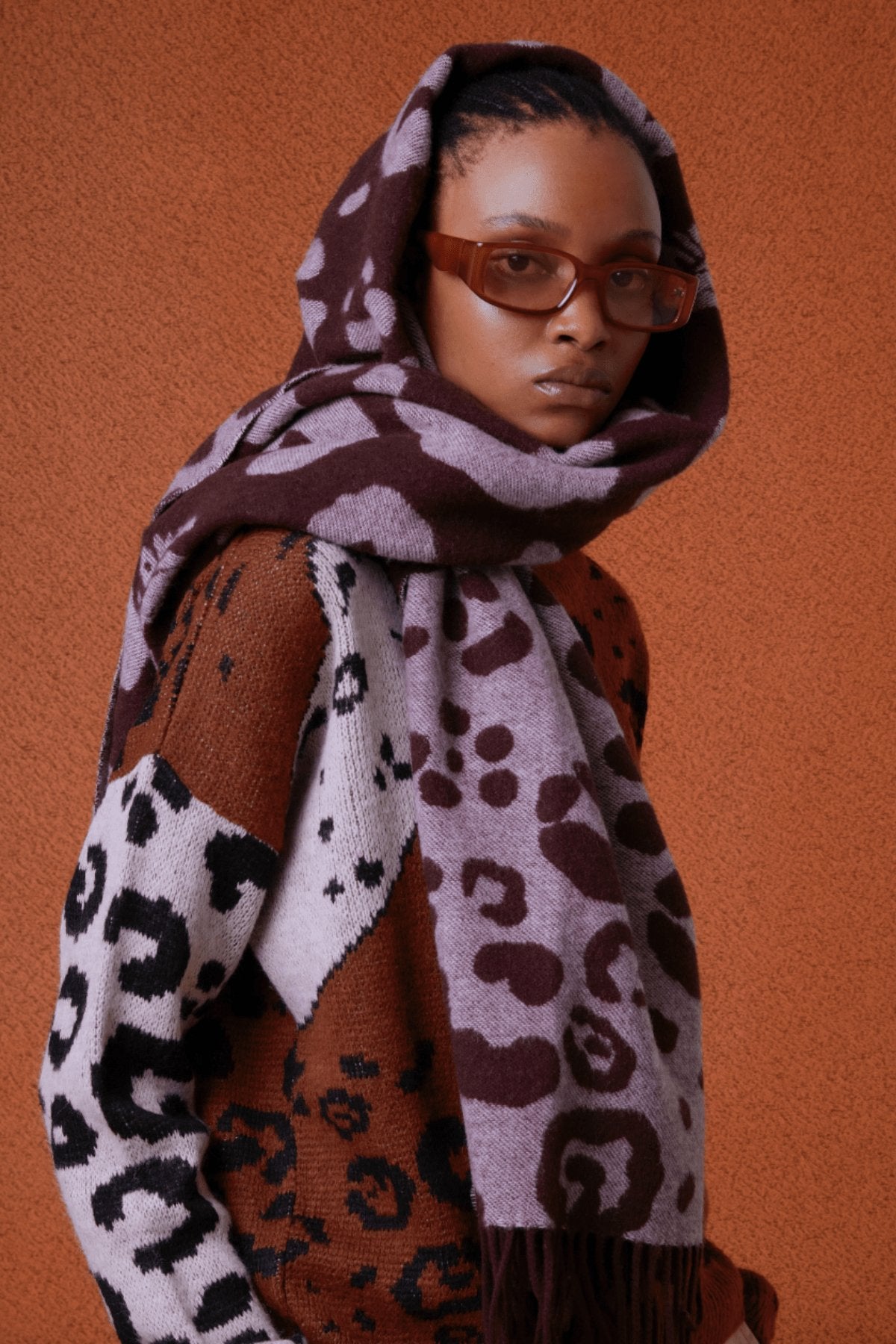 Women's black double-sided Rock jacquard scarf