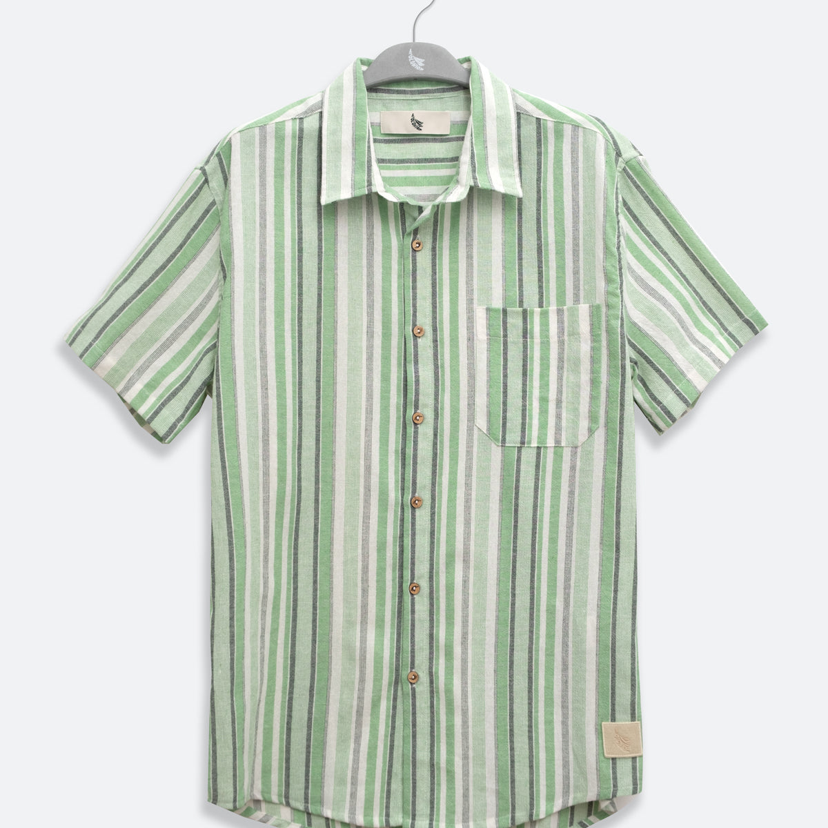 green stripe dress shirt Indochino Men's Custom Neyland Soft Striped Green Camp Shirt