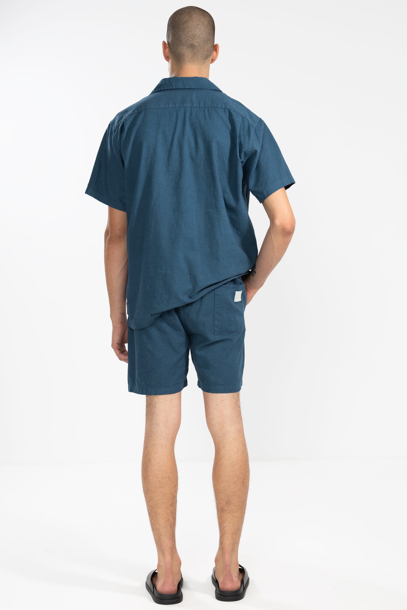Linen Cotton Shorts with Embroidery in Blue