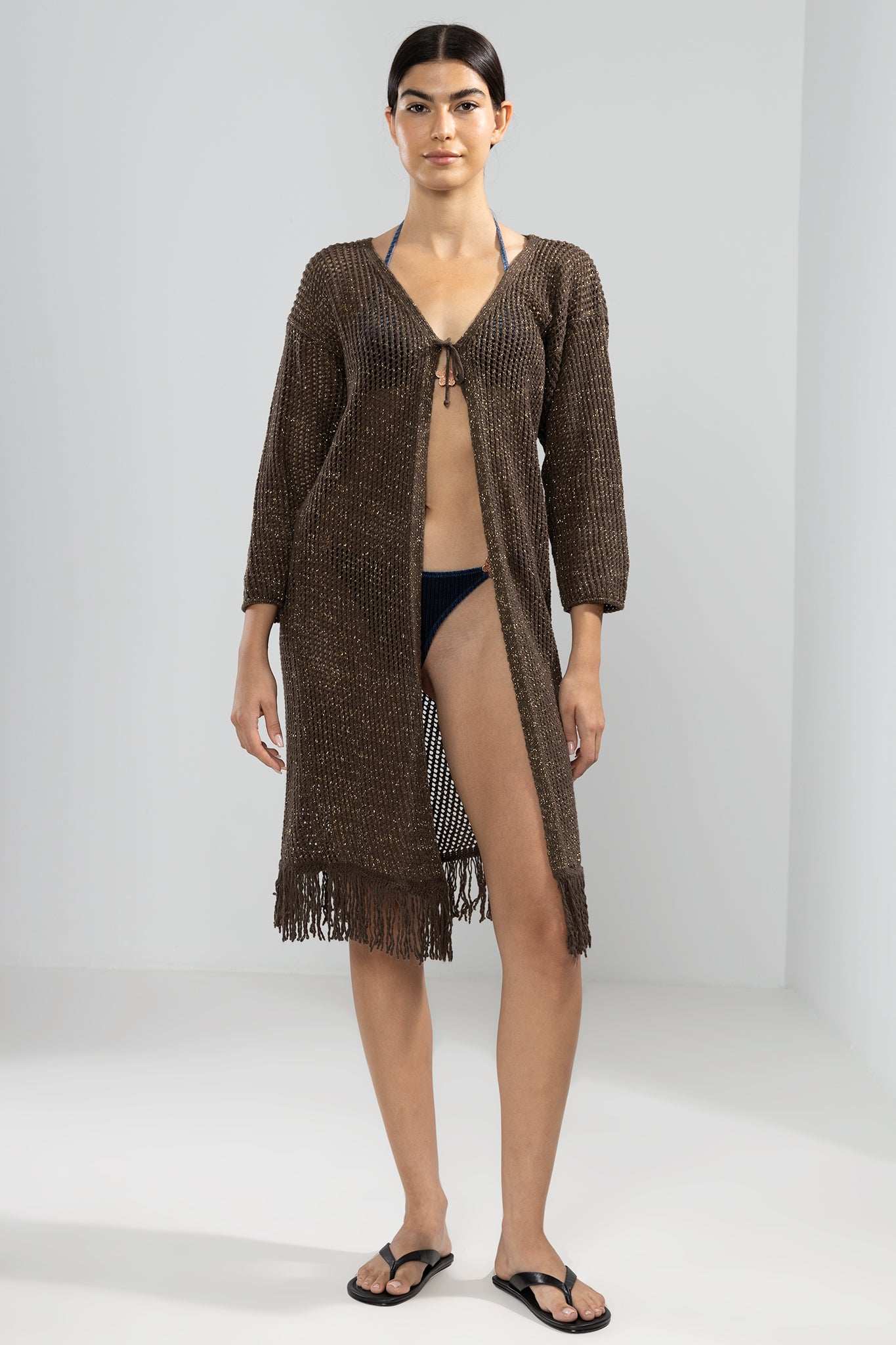 Cardigan with Fringes in Chocolate