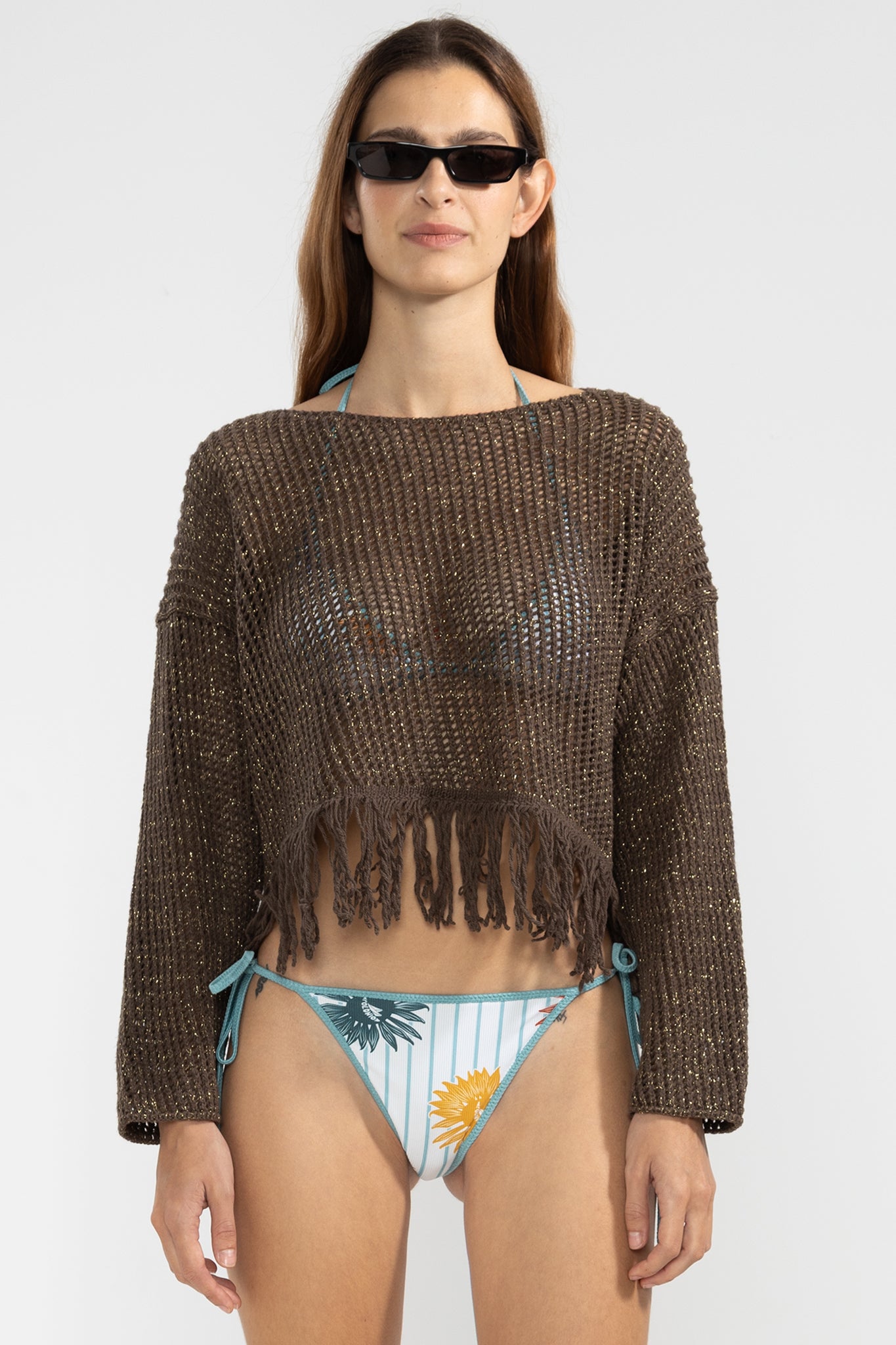 Fransen Pullover in Schoko