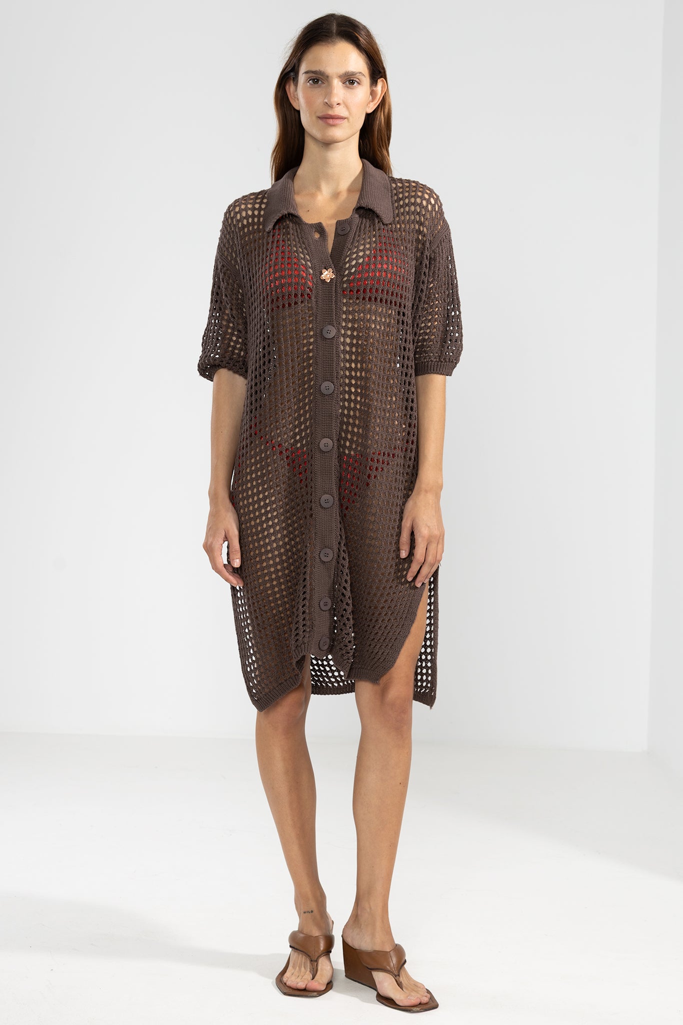 Chemise Longue Tricotée Chocolat