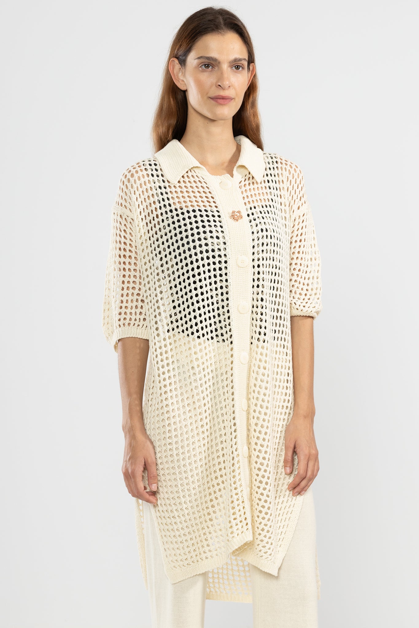 Langes Strickshirt Creme