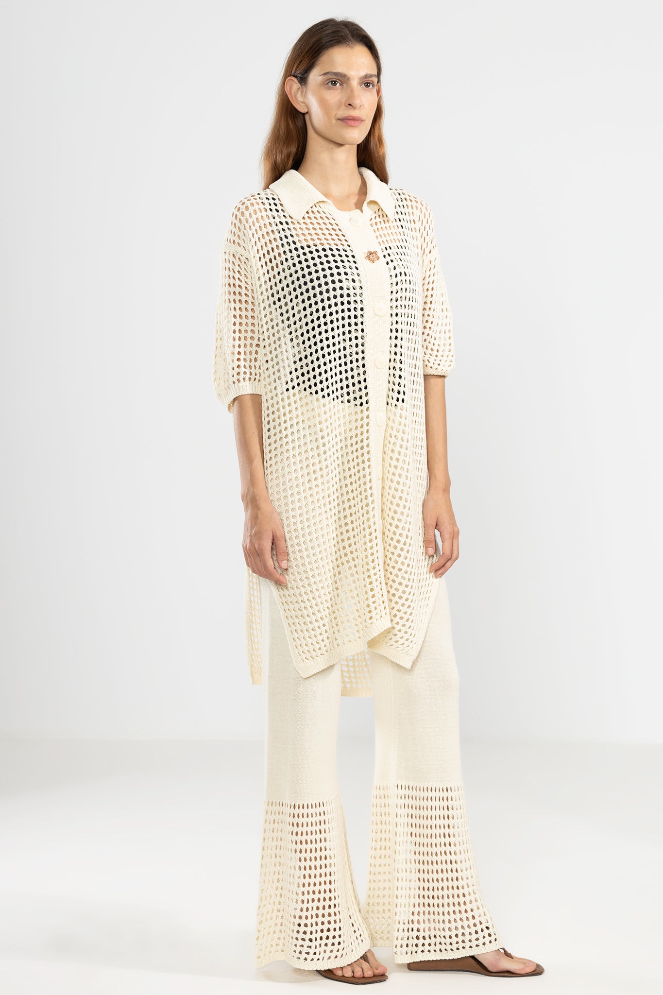 Langes Strickshirt Creme