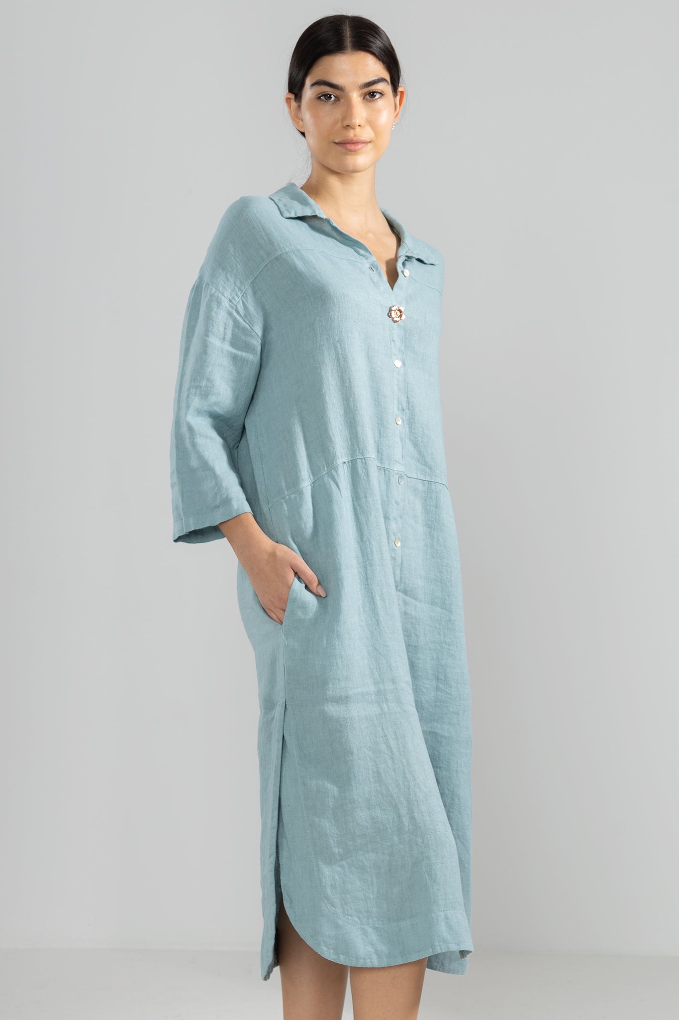 Camicia 100% lino larga in acqua
