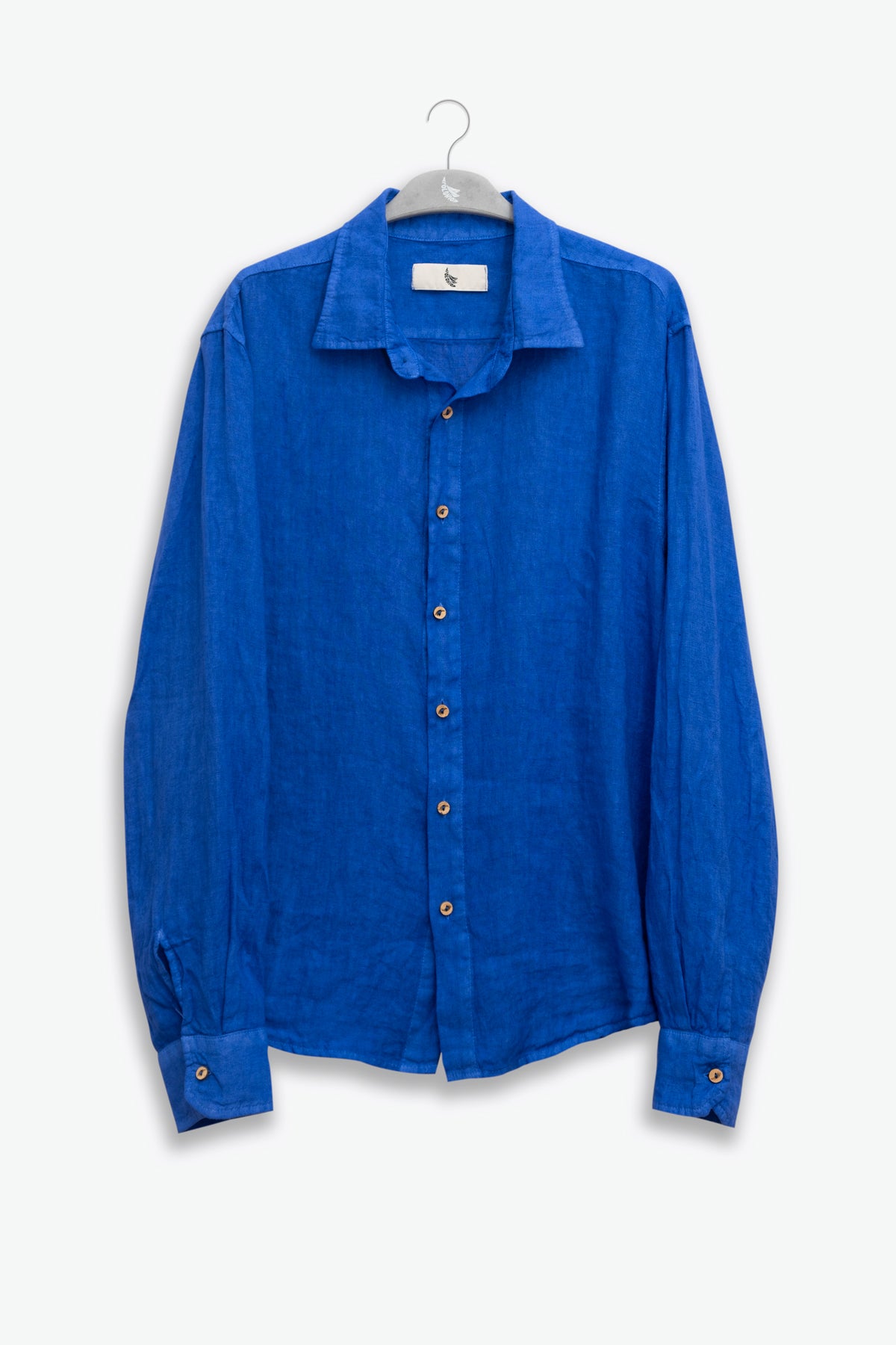 100% Linen Long Sleeve Shirt Cobalt Blue
