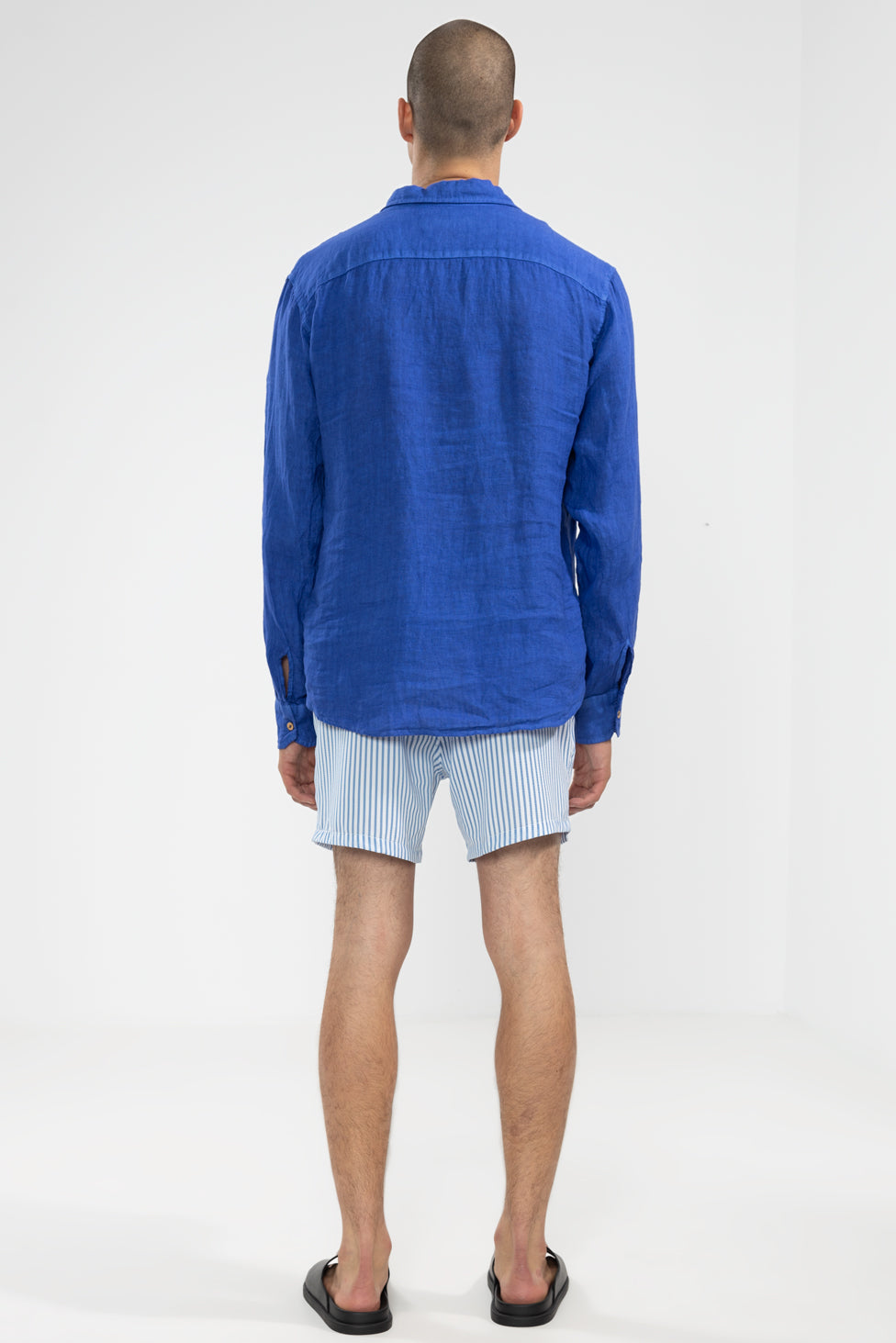 100% Linen Long Sleeve Shirt Cobalt Blue