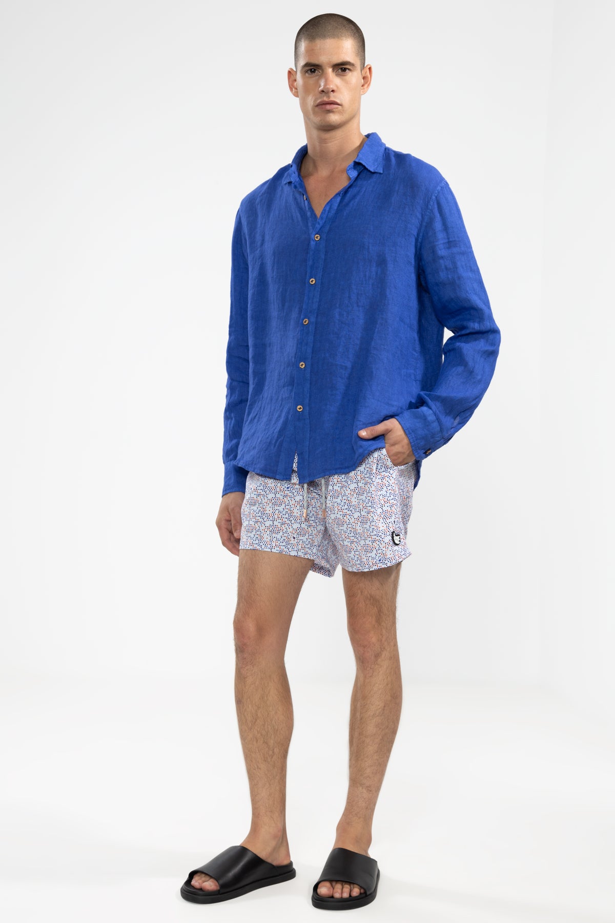 Langarmhemd aus 100 % Leinen Blau