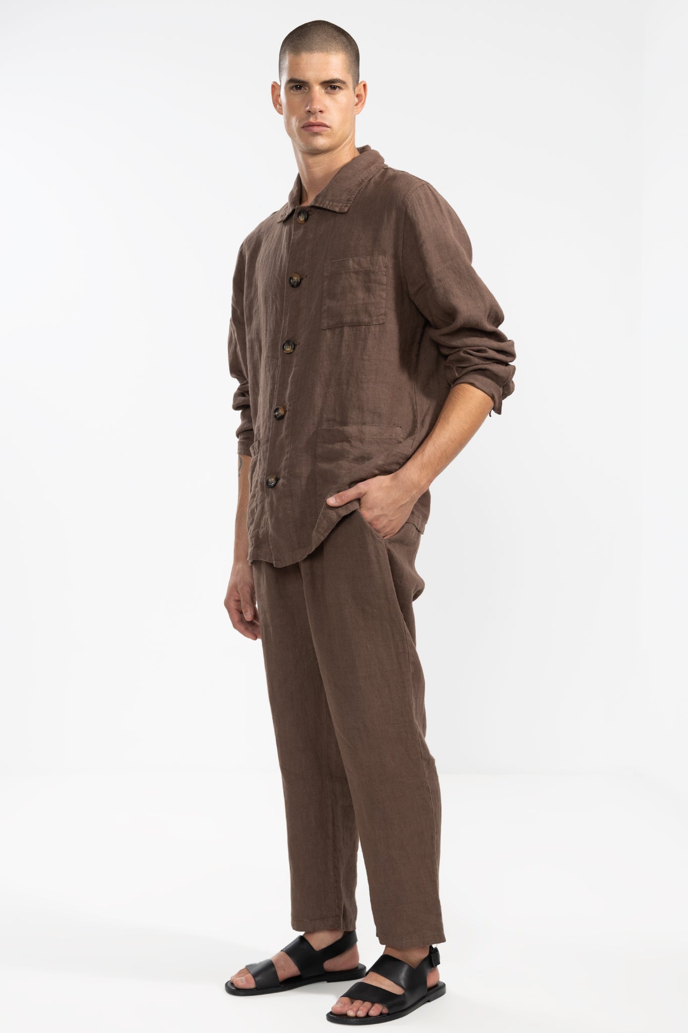 Premium Linen Jacket in Mocha | Polonio