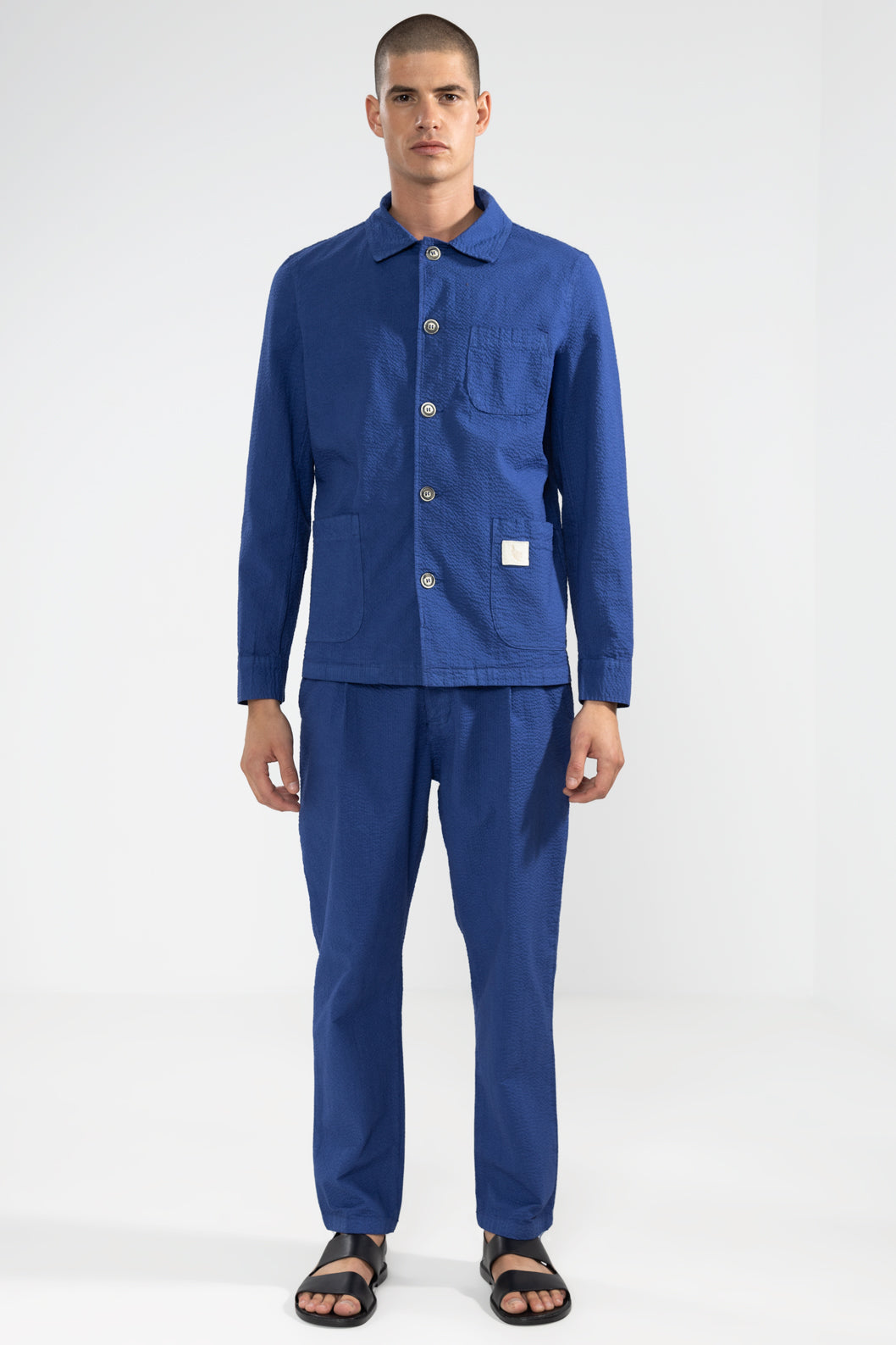 Pantalon Seersucker Bleu