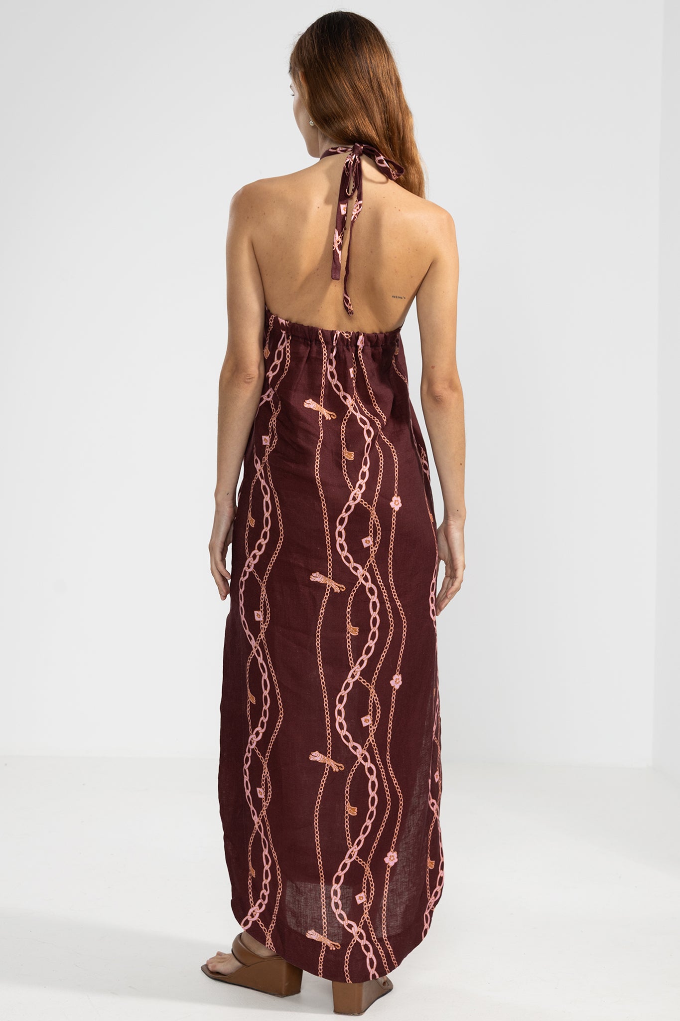 Vale Halter Dress 100% Linen in Chain Gang
