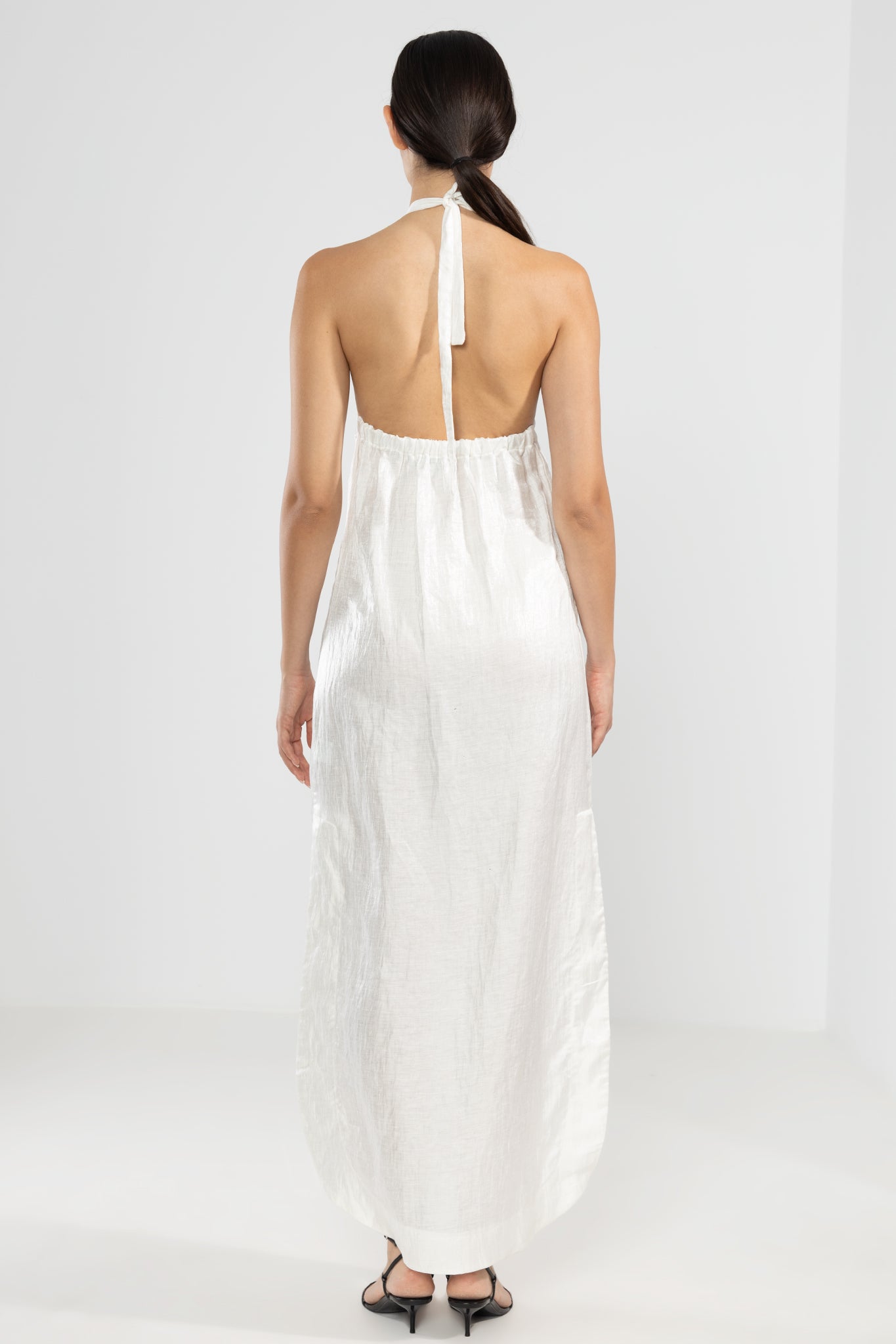 Metallic Linen Vale Halter Dress in White