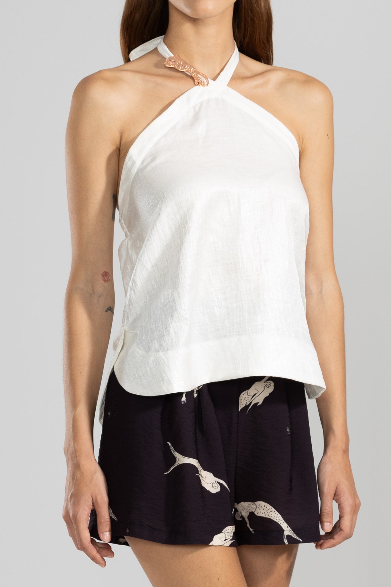 Vale Metallic Linen Halter Top in White