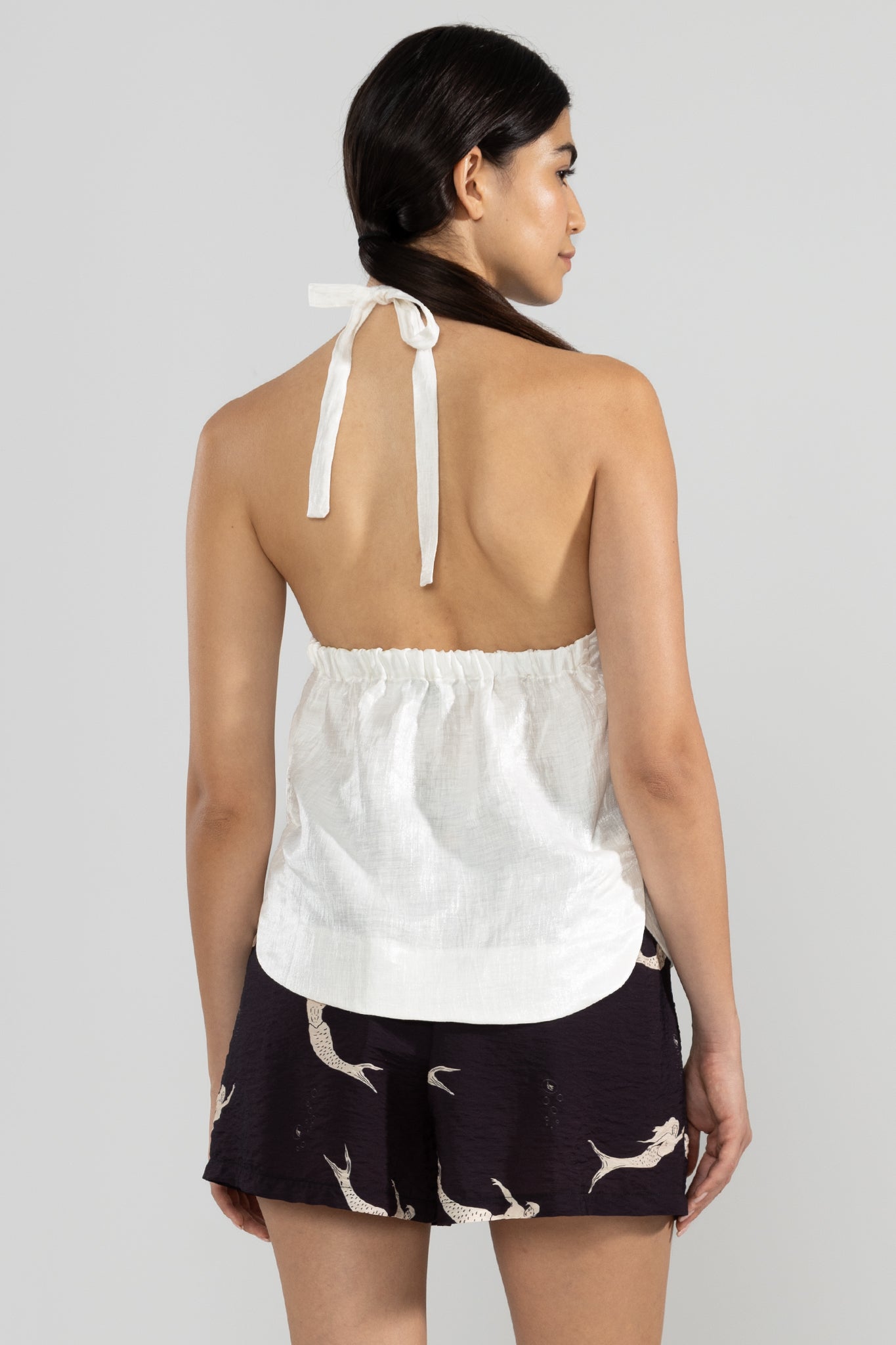 Vale Halter Top Leinen Metallisiert in Weiß