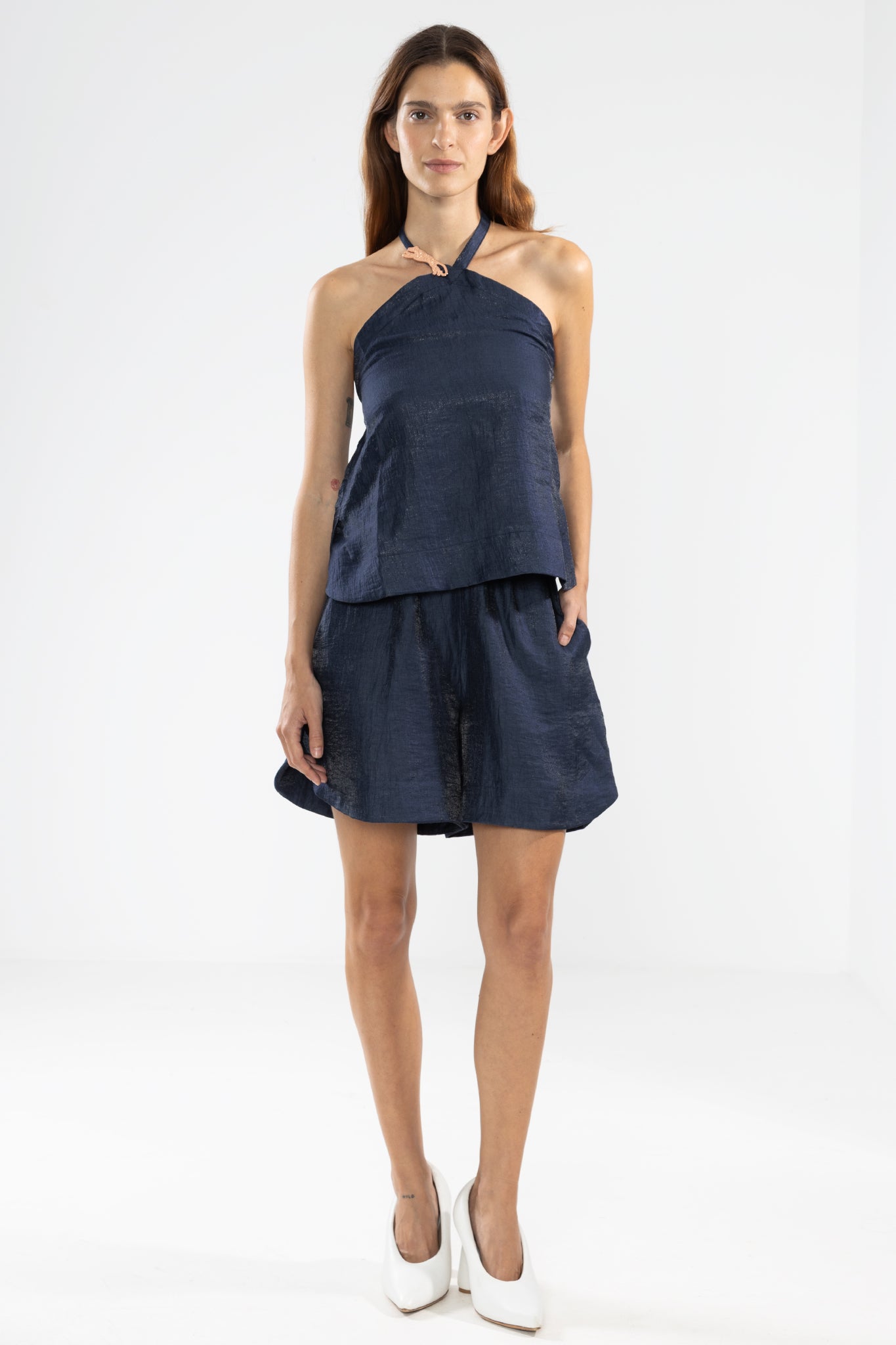 Vale Metallic Linen Halter Top in Night