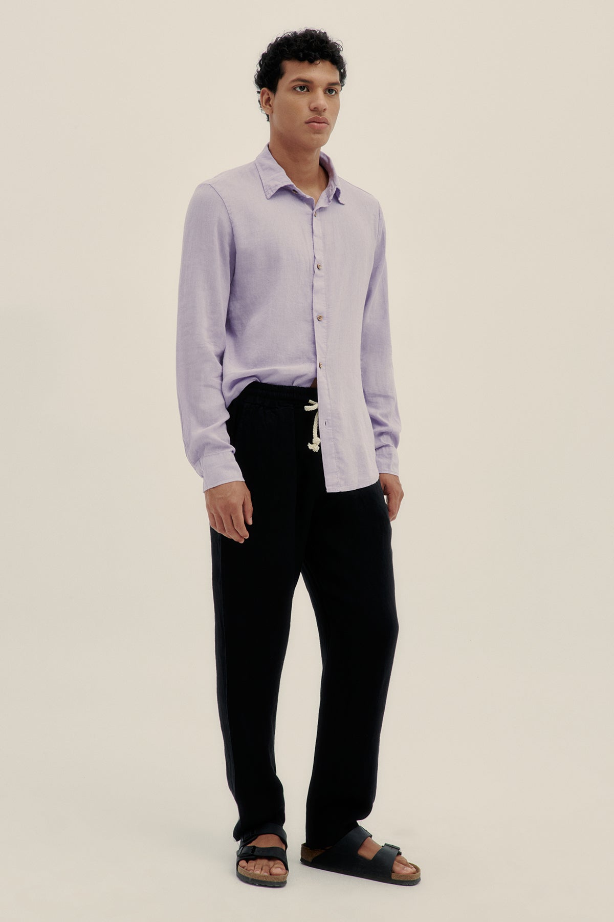 Camisa Manga Larga De Lino Lila - Polonio