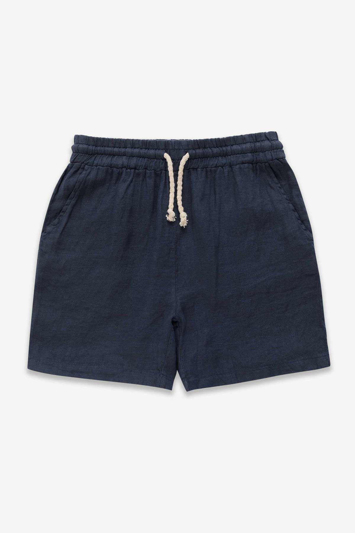 Navy Premium Linen Shorts - Polonio