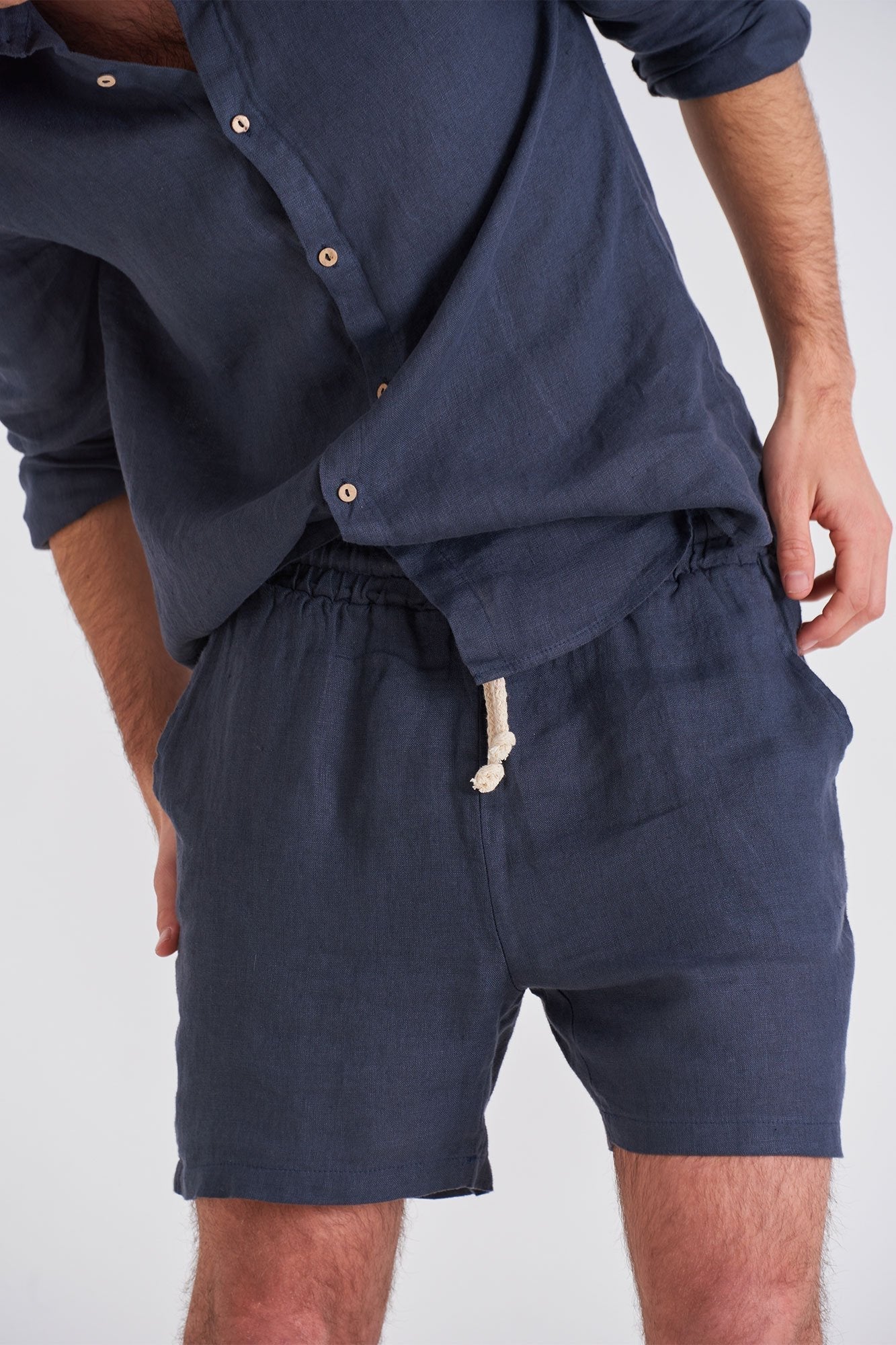 Navy Tailored Linen Shorts - Polonio