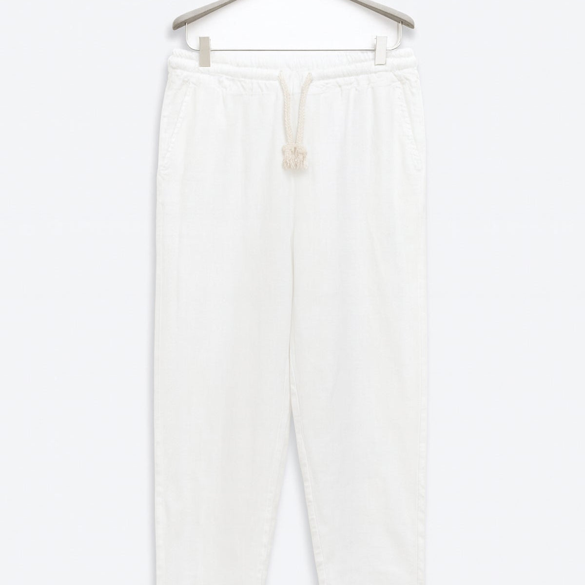 Pantalon En Lin Pour Homme - Coupe Droite, Cordons De Serrage, Off White - Taille XL - Idéal été, Bureau Et Décontracté