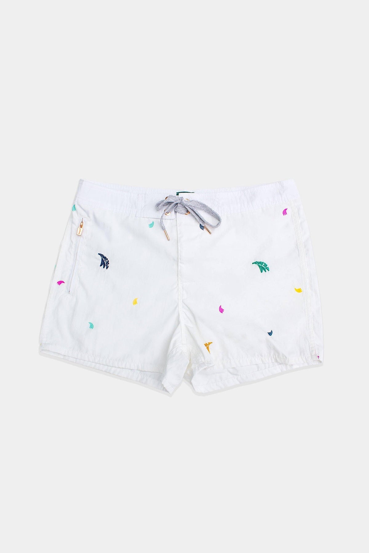 White Embroidered Gents Swim Trunks - Polonio