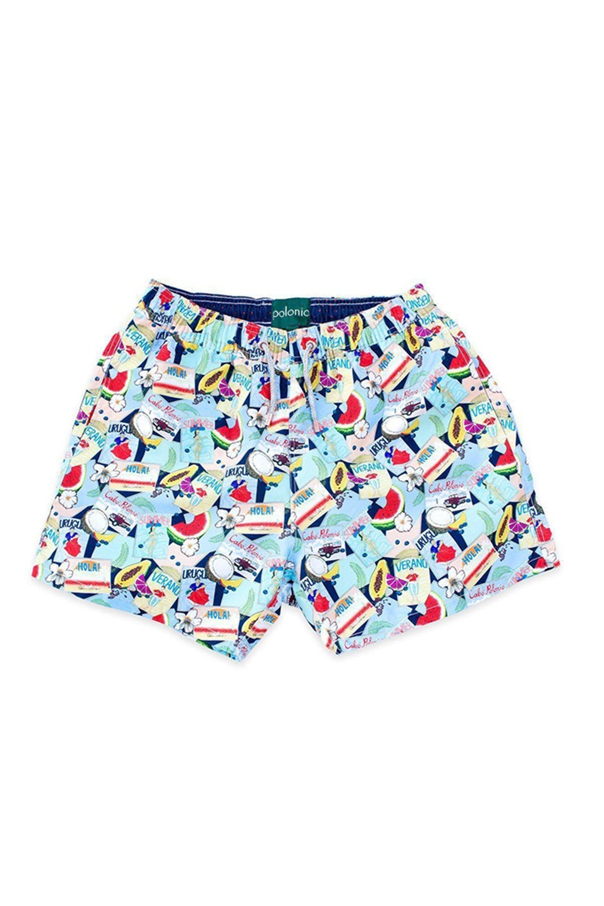 Men's Swim Trunks in Blue with Floral and Fruit Print | Polonio
