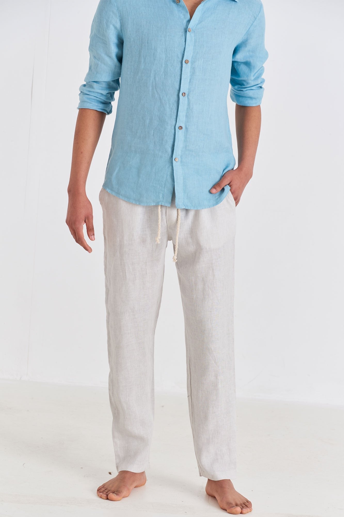 Natural Tailored Linen Pants - Polonio